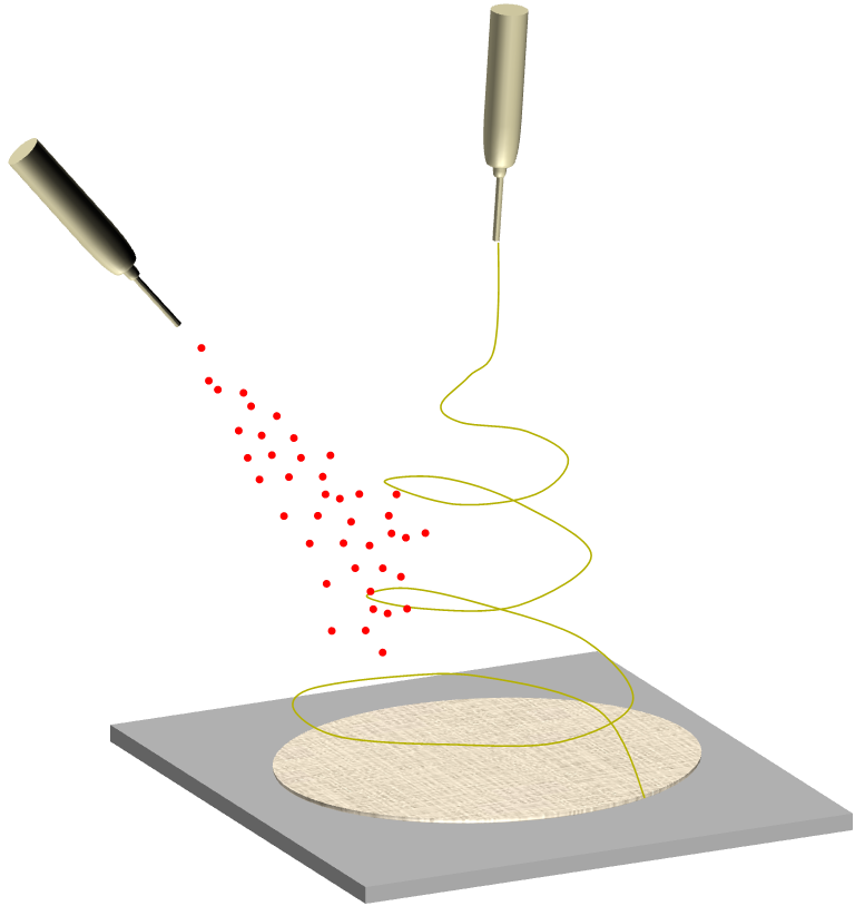 Simultaneous electrospinning and electrospraying